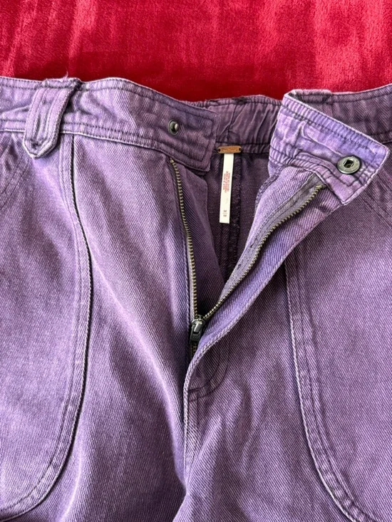 Free People Plum/prune  Came And Ge It Cargo Wide-Leg Denim Pants - Picture 9 of 12